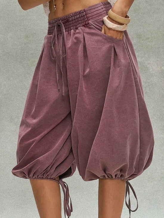 Pants - Boho Stretchy Waist Drawstring hem Balloon Wide leg Cropped Cargo Pants